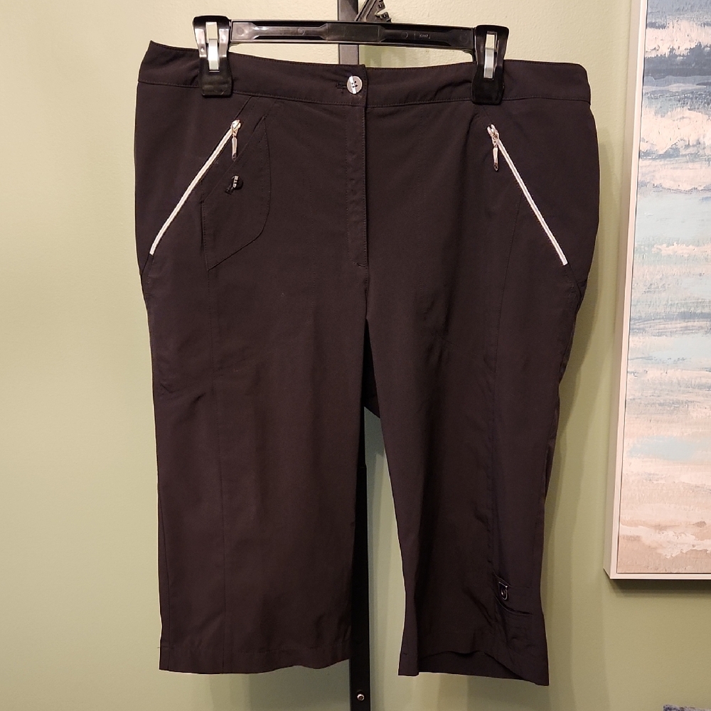 Black Capri Pants with White Zipper Accents